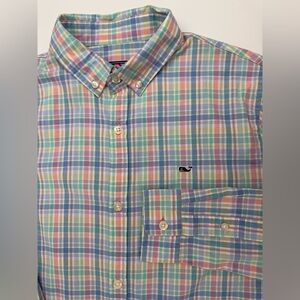 Vineyard Vines Boys XL Gingham Check Button Down Shirt Whale Logo Long Sleeve